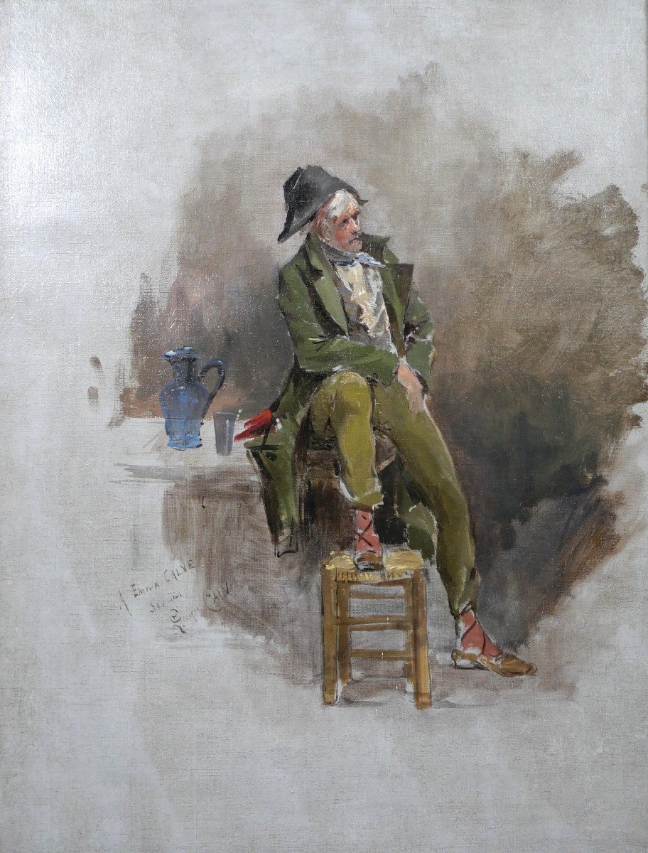 Georges Cain 1856-1919 Portrait Of A Man Seated On A Table, Painting-photo-2