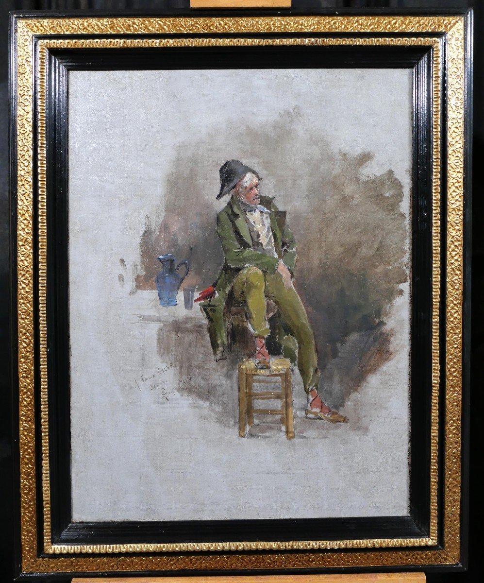 Georges Cain 1856-1919 Portrait Of A Man Seated On A Table, Painting-photo-3