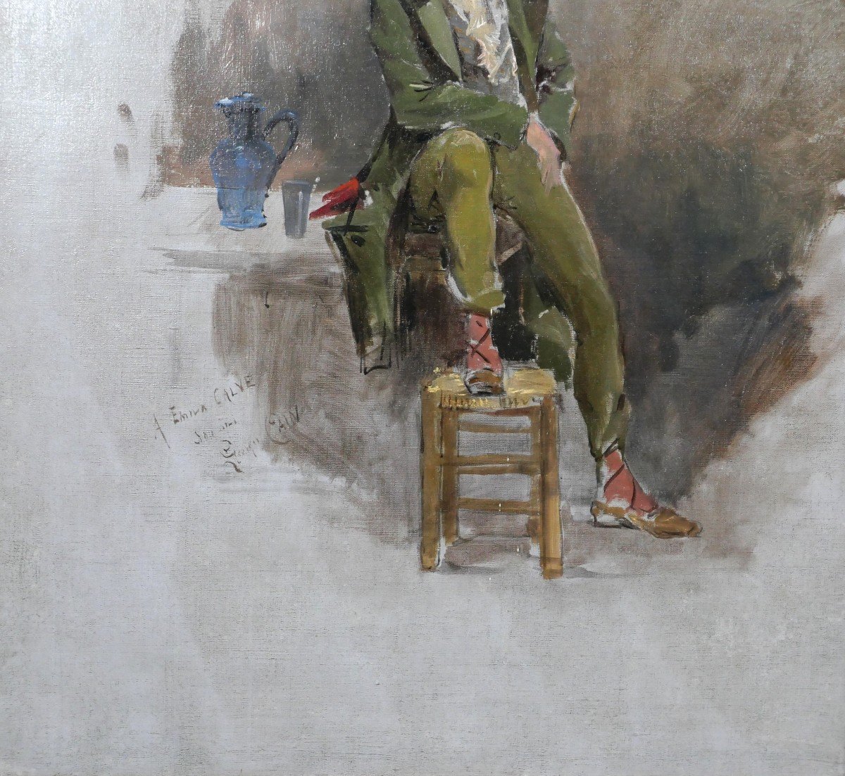 Georges Cain 1856-1919 Portrait Of A Man Seated On A Table, Painting-photo-1