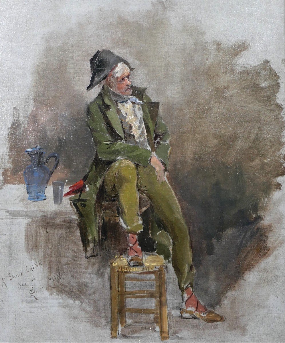 Georges Cain 1856-1919 Portrait Of A Man Seated On A Table, Painting