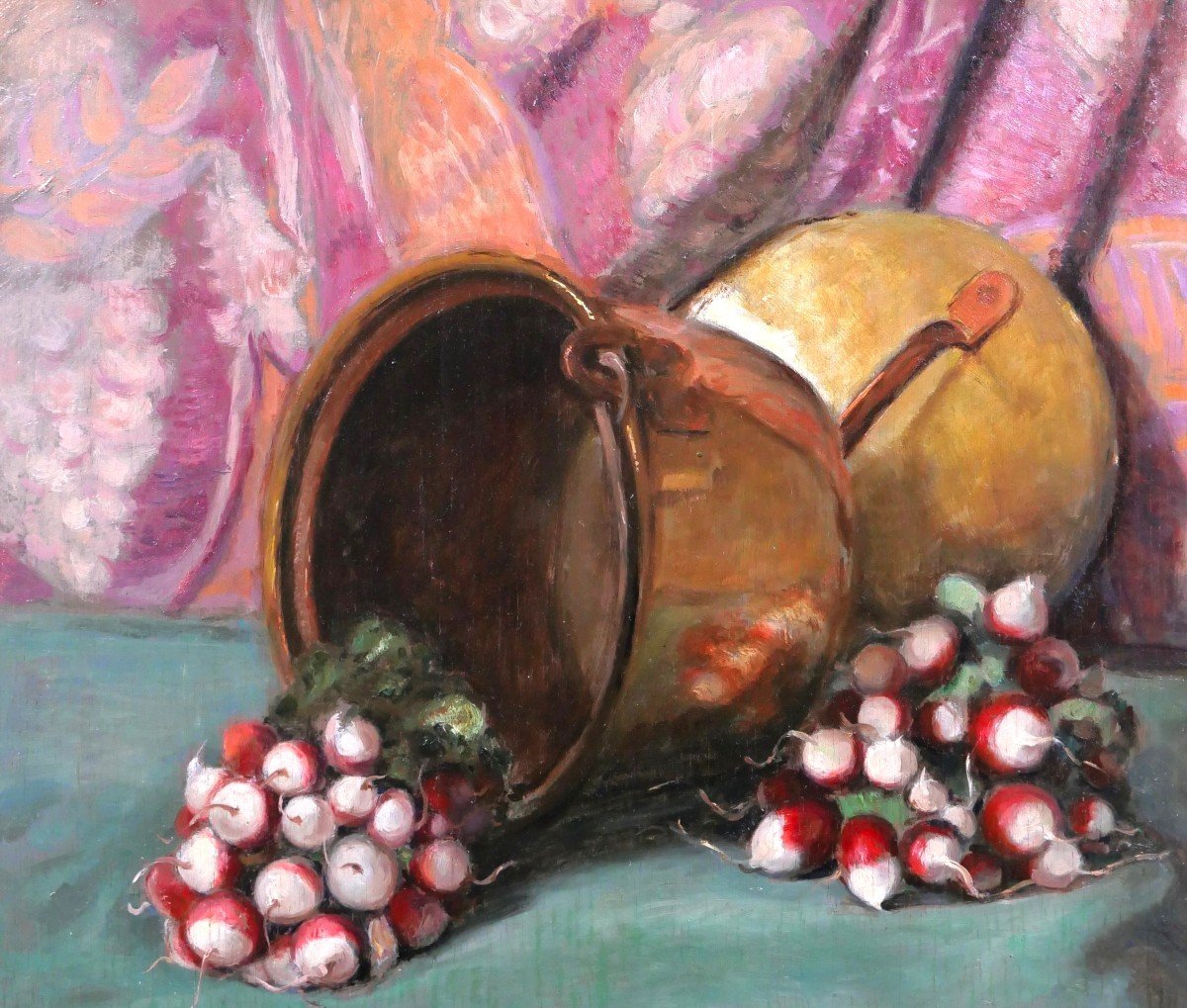 Constant Stan Peet 1888-1966 Still Life With Radishes, Painting, Circa 1930-40-photo-3