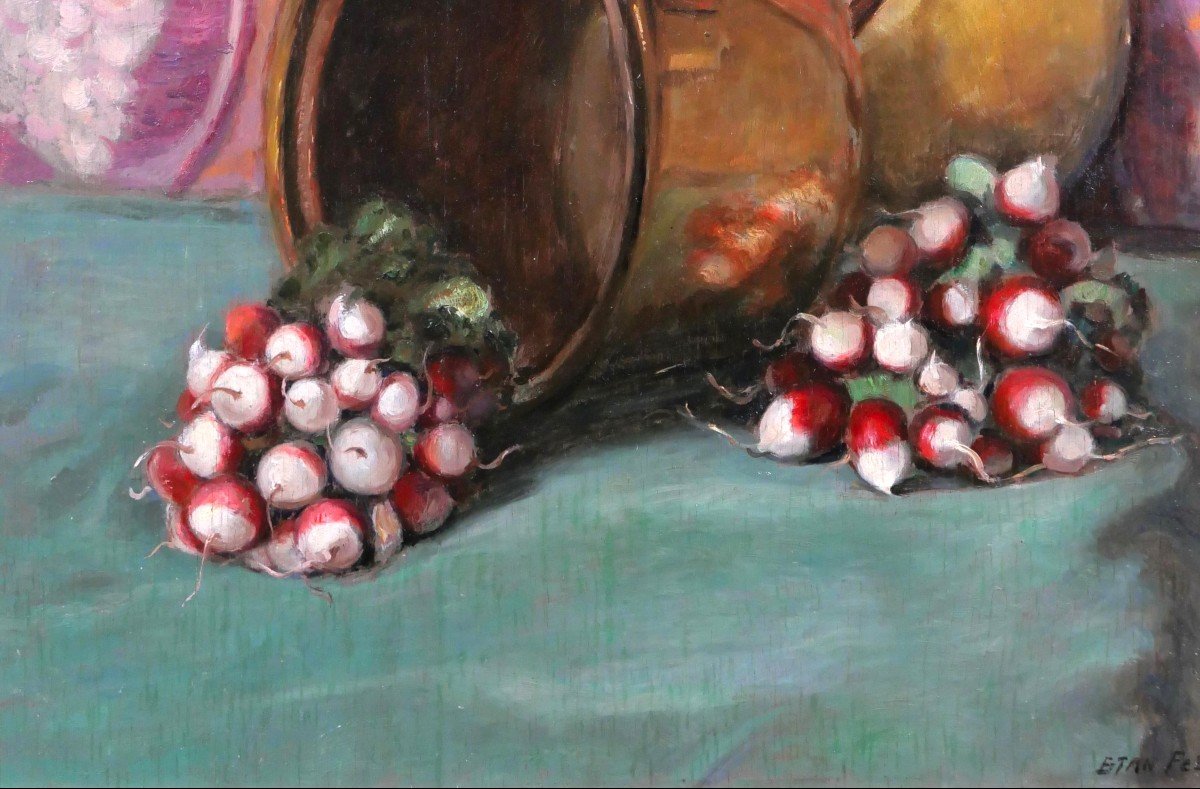 Constant Stan Peet 1888-1966 Still Life With Radishes, Painting, Circa 1930-40-photo-4