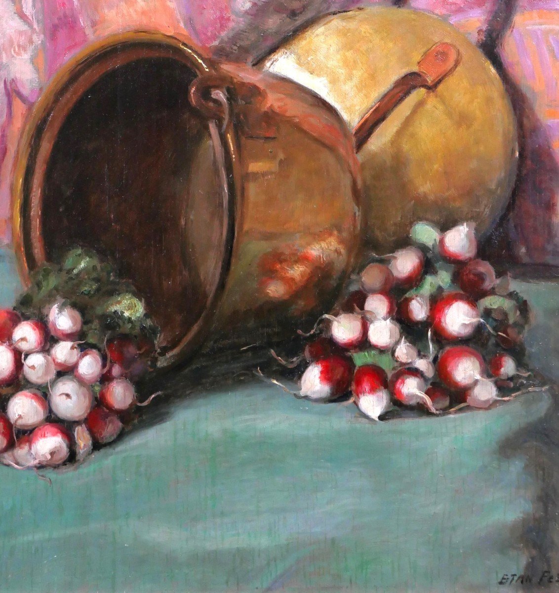 Constant Stan Peet 1888-1966 Still Life With Radishes, Painting, Circa 1930-40-photo-3