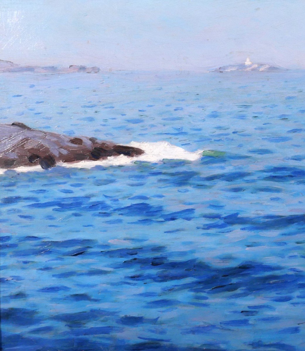 Alexandre Brun 1853-1941 Seascape, Marseille? Toulon? Painting, Around 1900-photo-3
