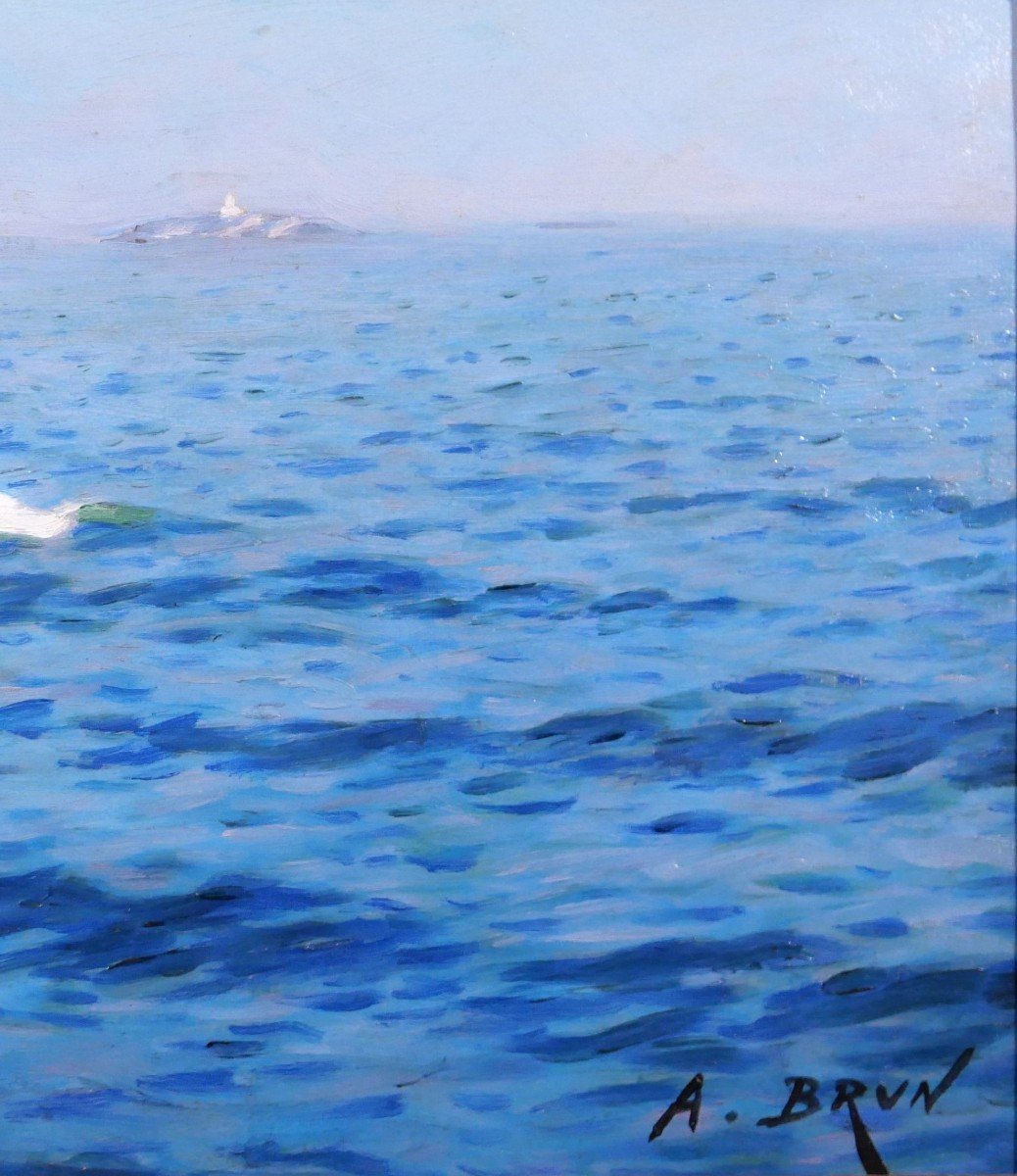 Alexandre Brun 1853-1941 Seascape, Marseille? Toulon? Painting, Around 1900-photo-4