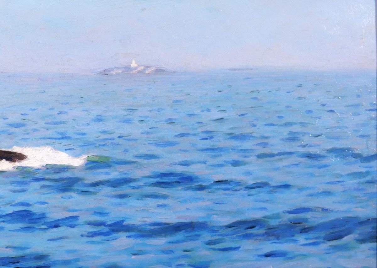 Alexandre Brun 1853-1941 Seascape, Marseille? Toulon? Painting, Around 1900-photo-2