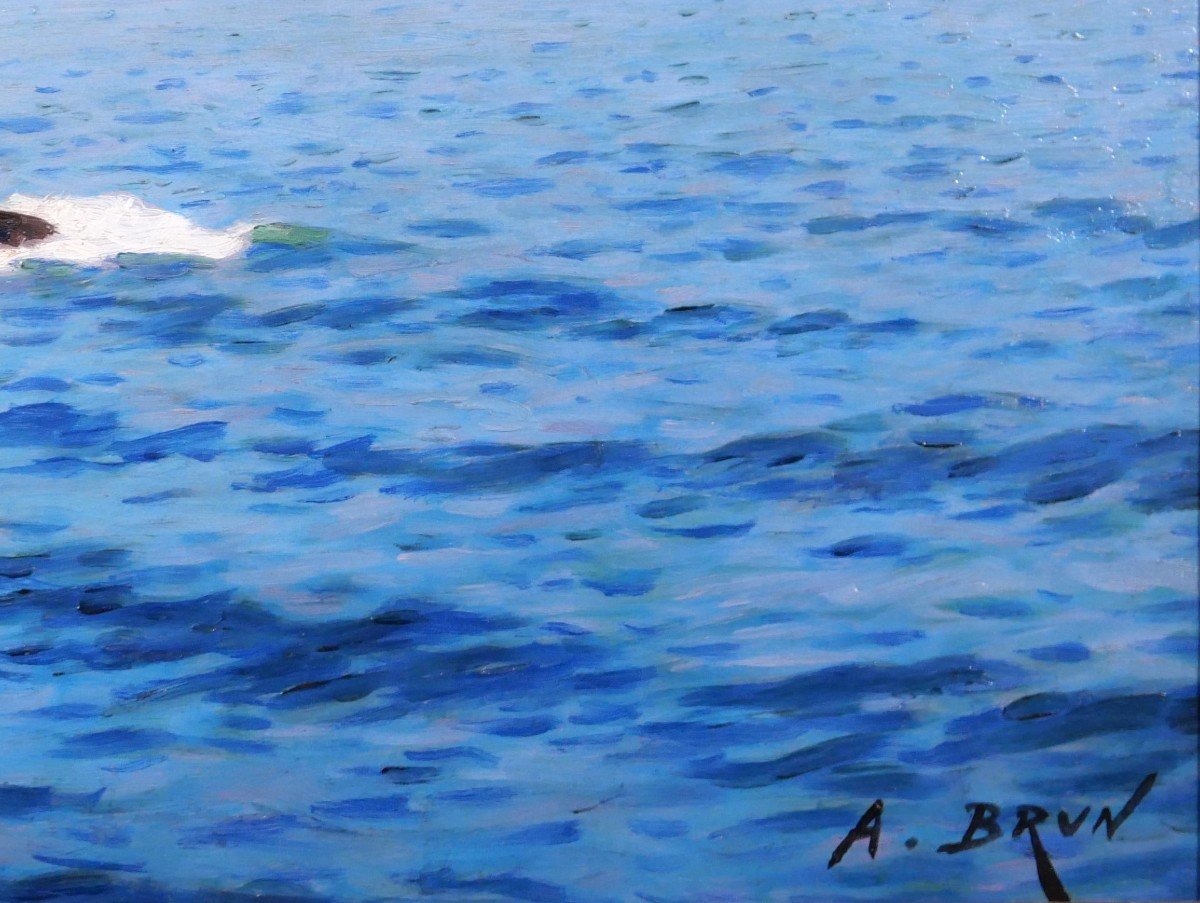 Alexandre Brun 1853-1941 Seascape, Marseille? Toulon? Painting, Around 1900-photo-3