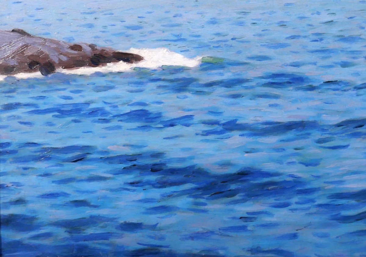 Alexandre Brun 1853-1941 Seascape, Marseille? Toulon? Painting, Around 1900-photo-4