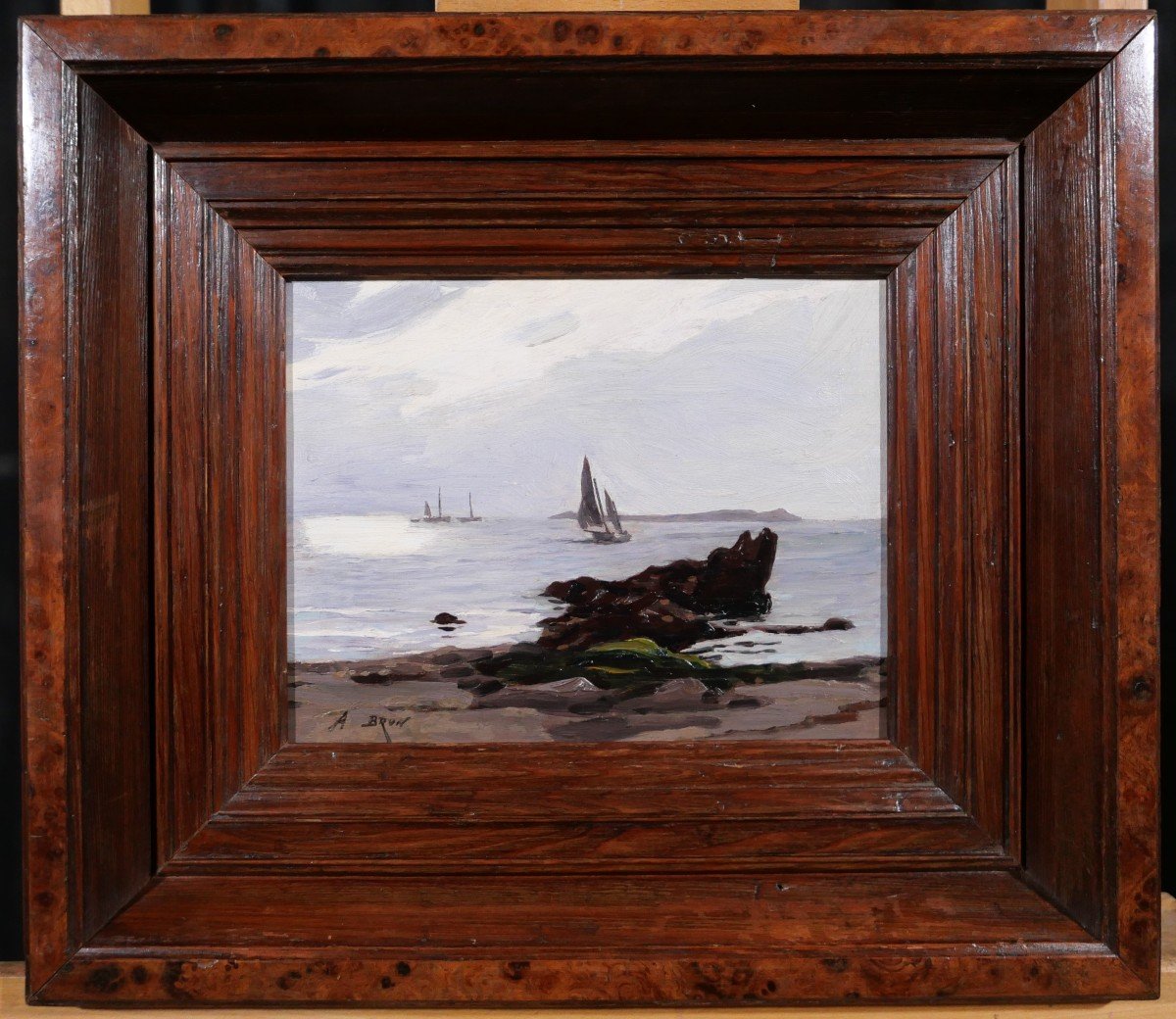 Alexandre BRUN 1853-1941 Paysage de mer, jeux de lumière, tableau, vers 1900-photo-2