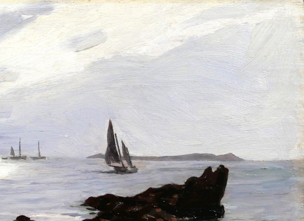 Alexandre BRUN 1853-1941 Paysage de mer, jeux de lumière, tableau, vers 1900-photo-2