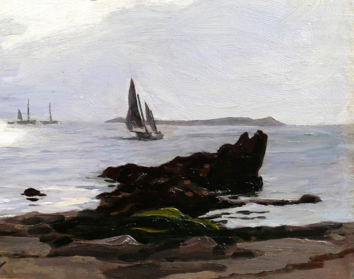 Alexandre BRUN 1853-1941 Paysage de mer, jeux de lumière, tableau, vers 1900-photo-3