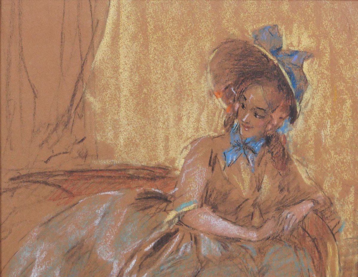 Antoine CALBET 1860-1942 Femme élégante, dessin, pastel, vers 1900-photo-3