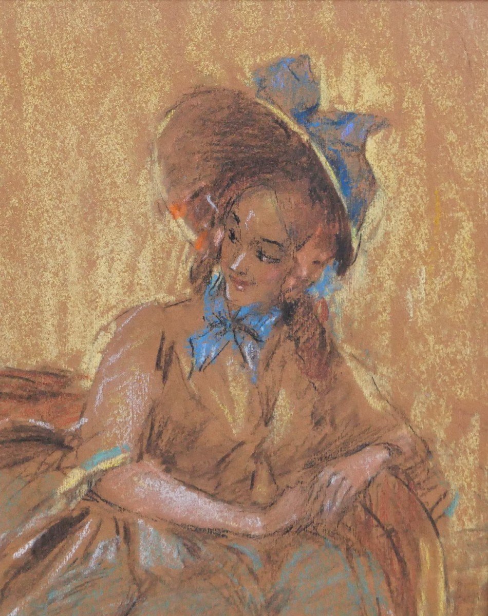 Antoine CALBET 1860-1942 Femme élégante, dessin, pastel, vers 1900-photo-2