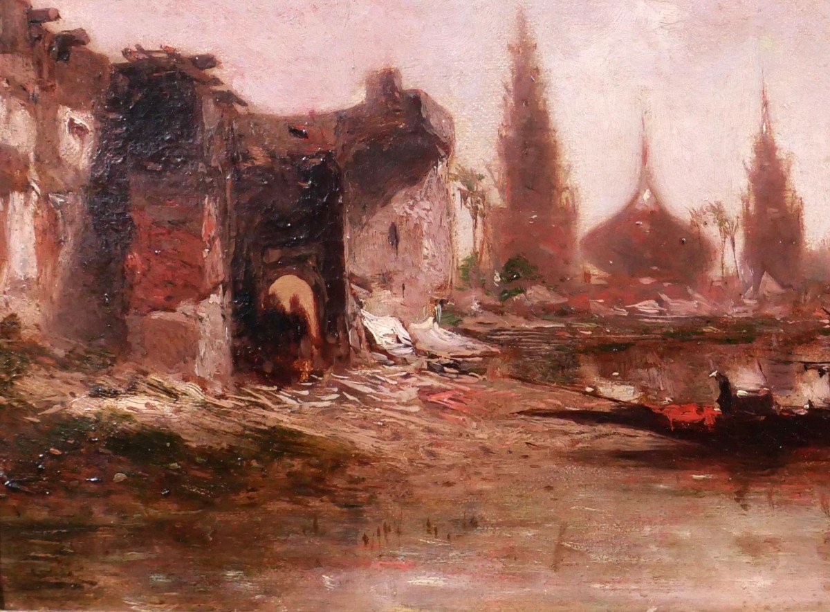 Eugène DESHAYES 1828-1891 Paysage orientaliste, tableau, vers 1850-60-photo-4