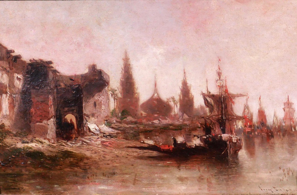 Eugène DESHAYES 1828-1891 Paysage orientaliste, tableau, vers 1850-60