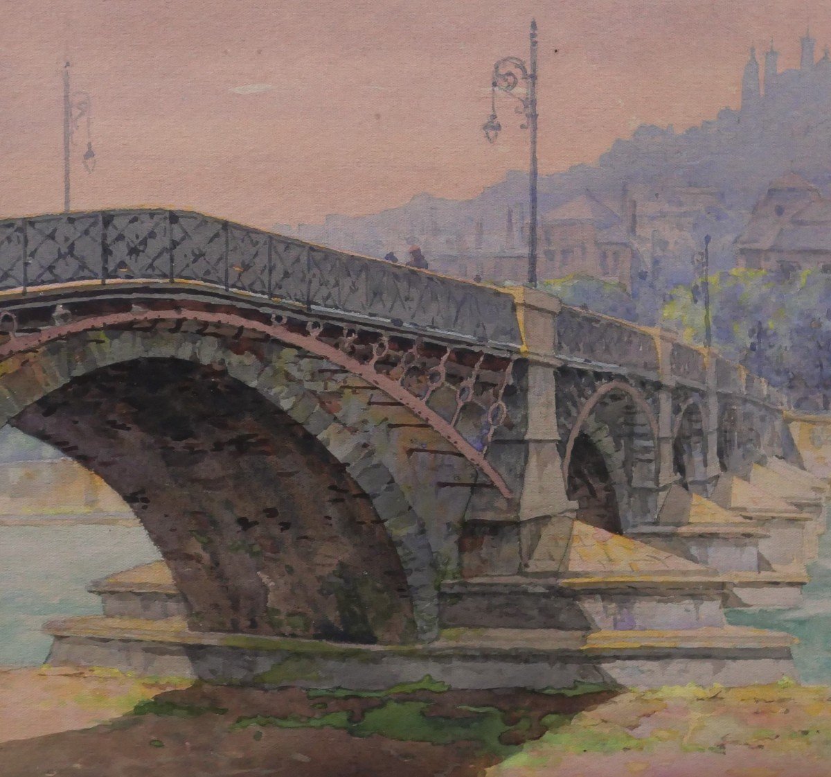 Antoine Barbier 1859-1948 Lyon, The Guillotière Bridge And The Hôtel-dieu, Drawing, Circa 1900-photo-4