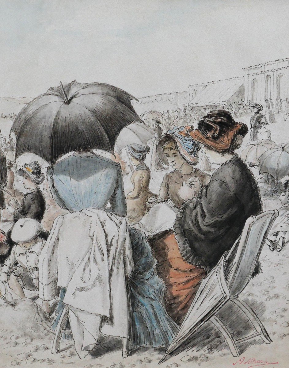 Adrien Emmanuel MARIE 1848-1891 Un après-midi à la plage, dessin, vers 1880-photo-4