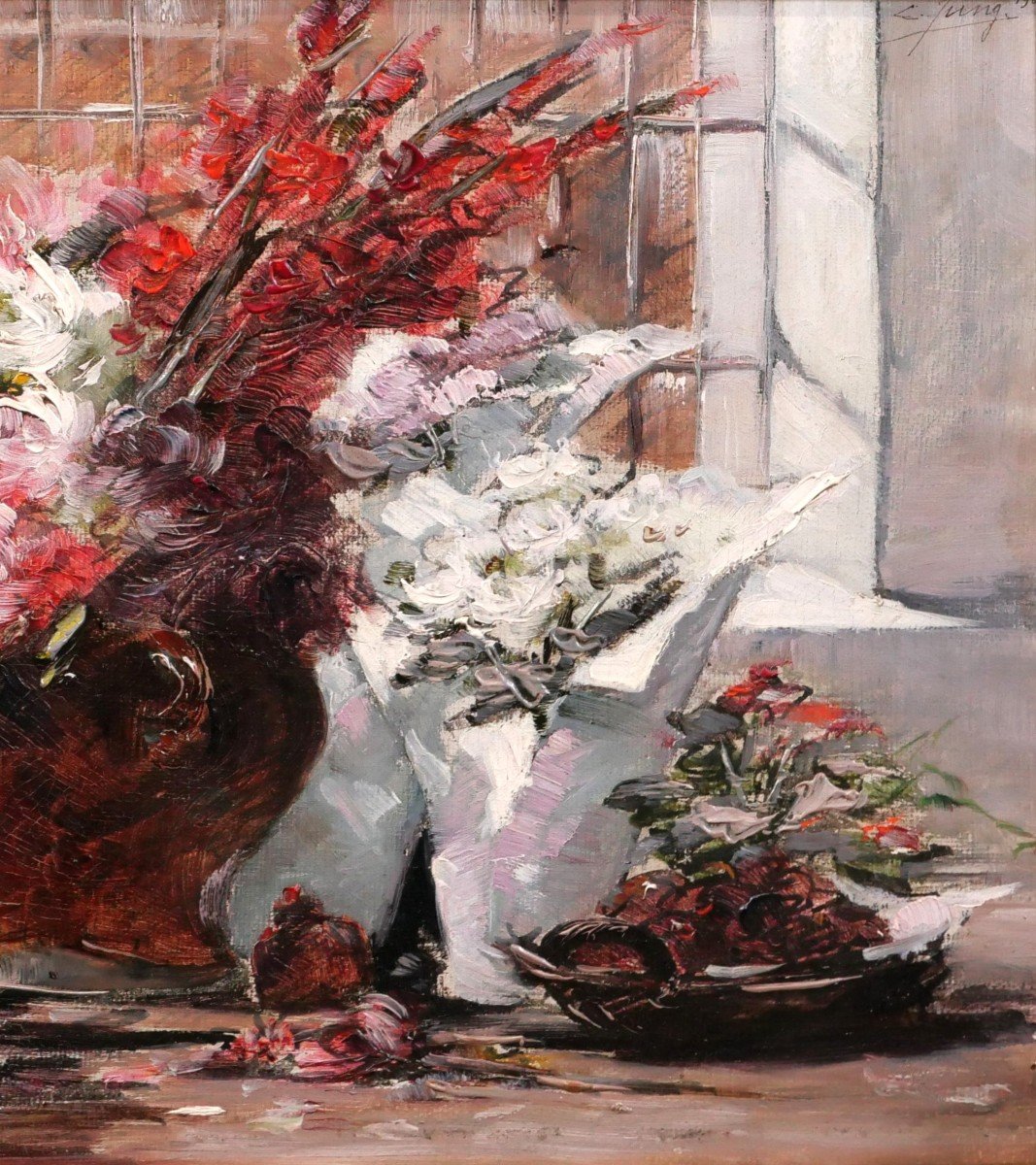 Charles JUNG 1865-1936 Nature morte aux pots de fleurs, tableau, 1901-photo-4