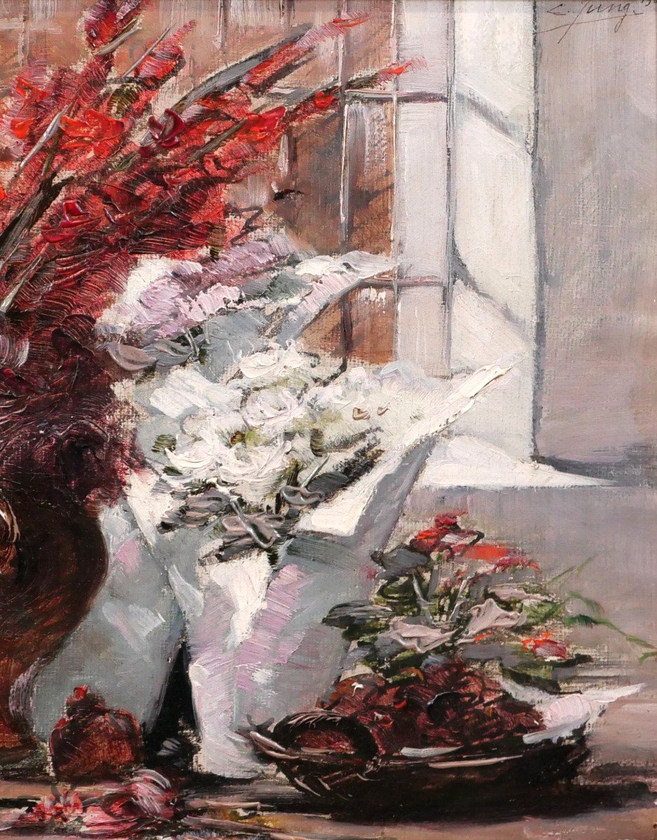 Charles JUNG 1865-1936 Nature morte aux pots de fleurs, tableau, 1901-photo-2