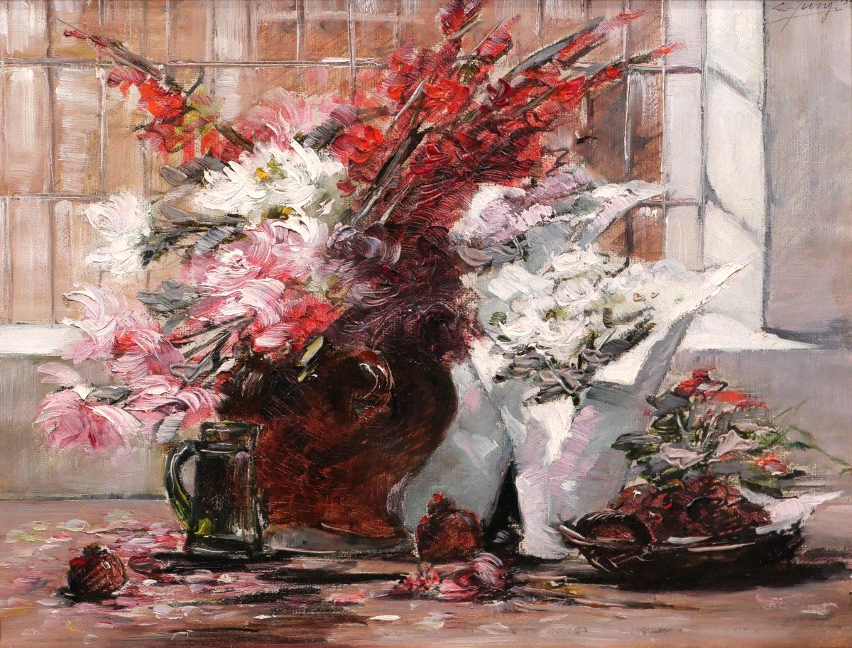 Charles JUNG 1865-1936 Nature morte aux pots de fleurs, tableau, 1901