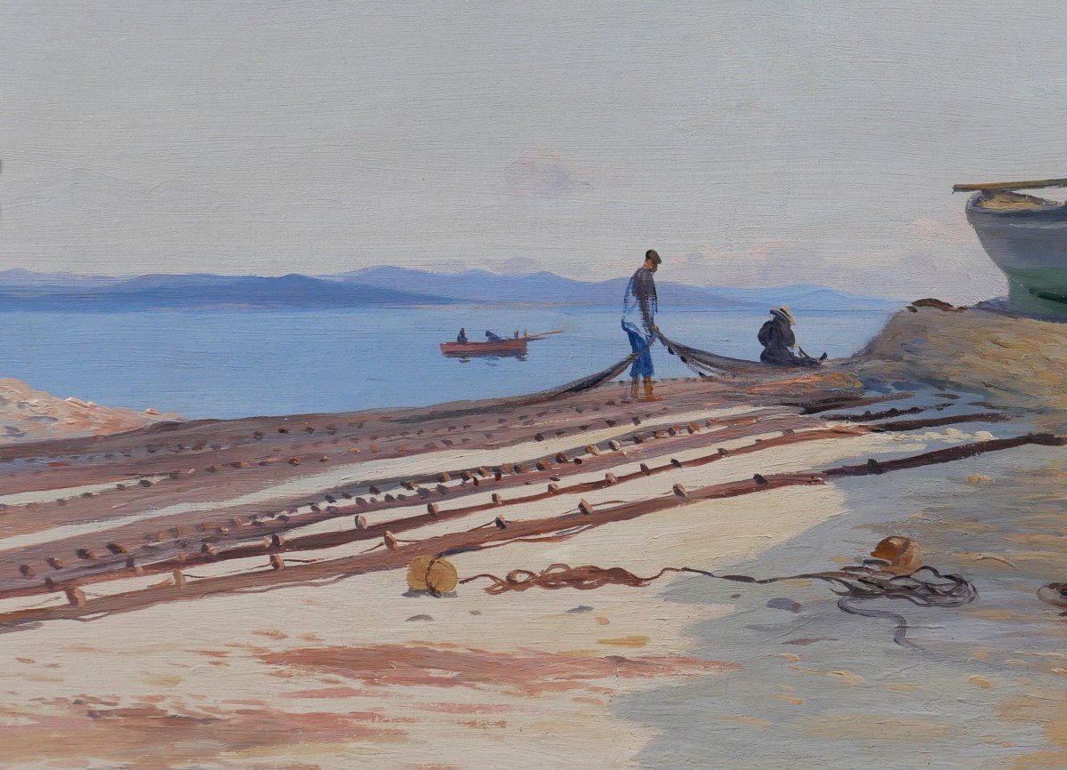 Louis HAAS 1870-1923 Saint-Tropez, Paysage de la pointe, tableau, vers 1910-photo-1