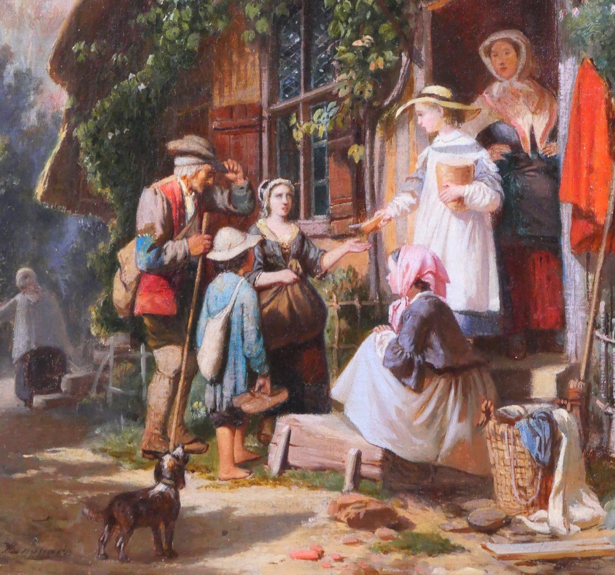 Anthony Eugène RENOUARD 1835-1921 Scène paysanne, tableau, vers 1860-70-photo-4