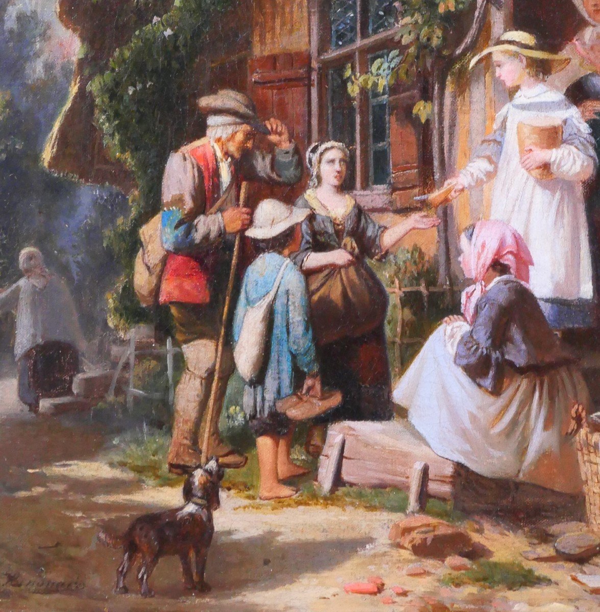 Anthony Eugène RENOUARD 1835-1921 Scène paysanne, tableau, vers 1860-70-photo-4