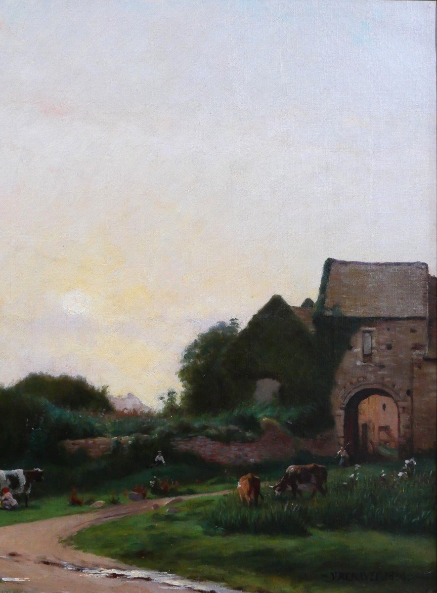 Victor Jacques Renault Des Graviers 1816-1904 Twilight On The Farm, Landscape, Painting, 1886-photo-4