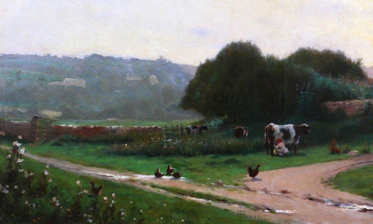 Victor Jacques Renault Des Graviers 1816-1904 Twilight On The Farm, Landscape, Painting, 1886-photo-4