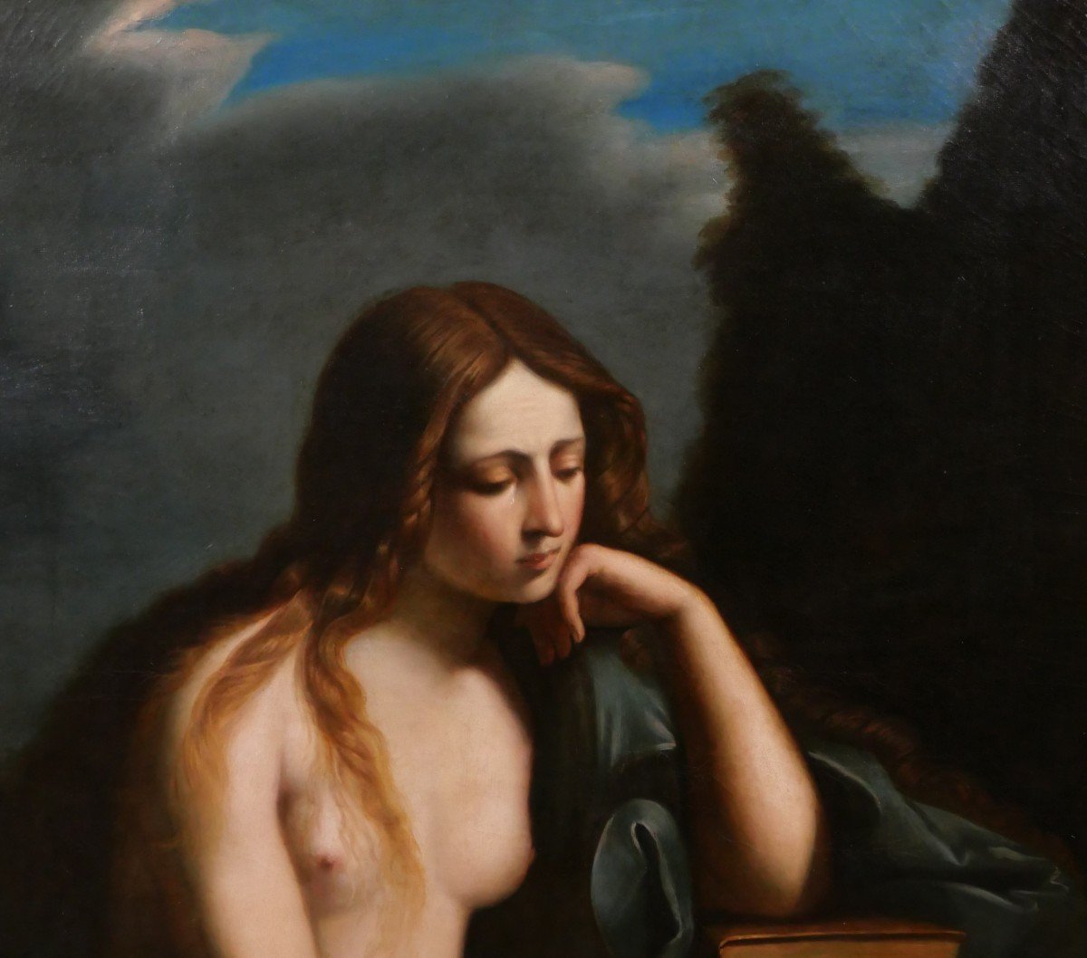 Luigi Barone 19th Penitent Mary Magdalene, Large Painting, Circa 1850-60-photo-4