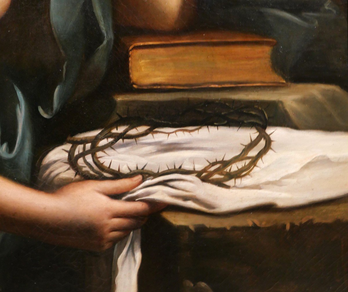 Luigi Barone 19th Penitent Mary Magdalene, Large Painting, Circa 1850-60-photo-4