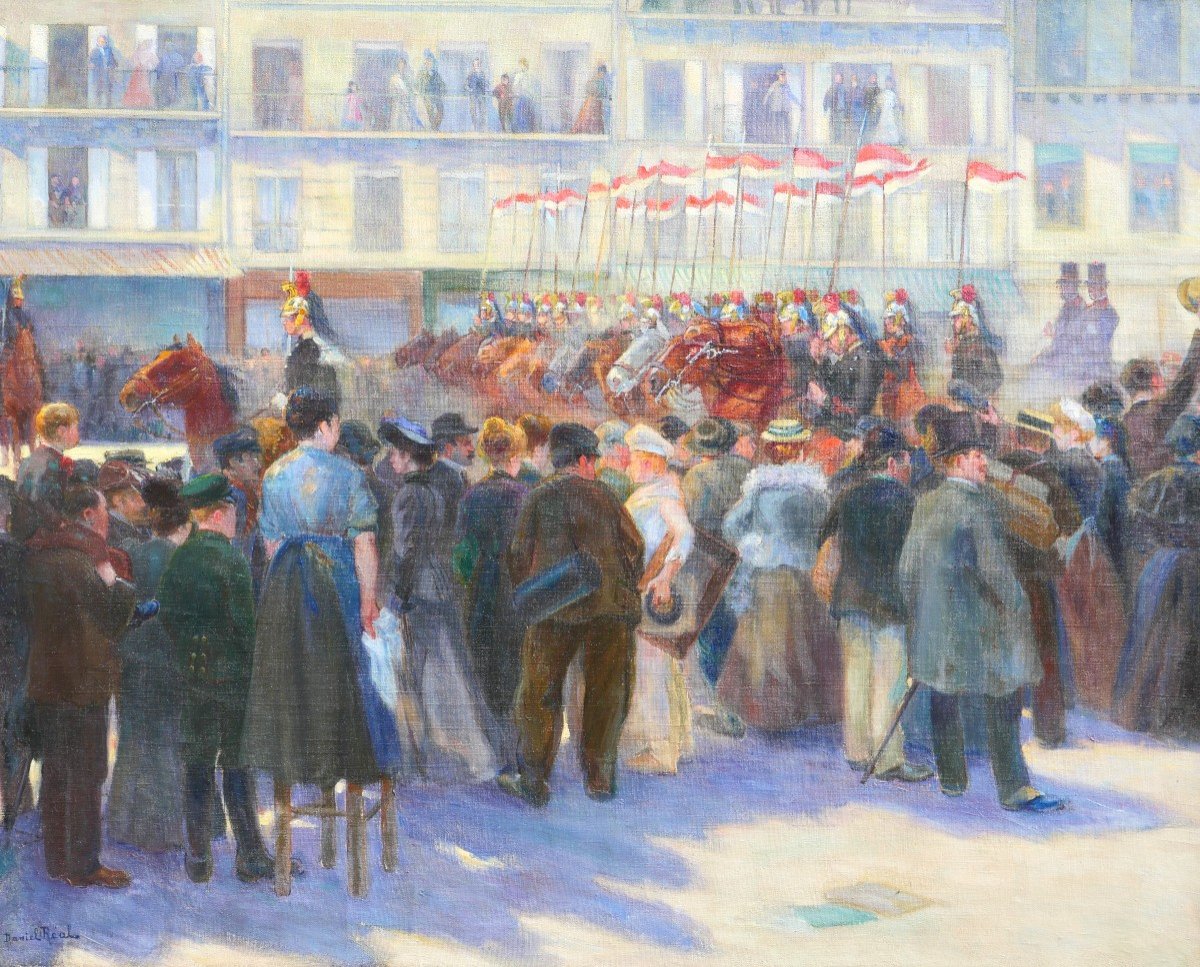 Daniel Real 1877-1931 The Parade Of The Dragoon Lancers, Large Military Painting, Salon 1904