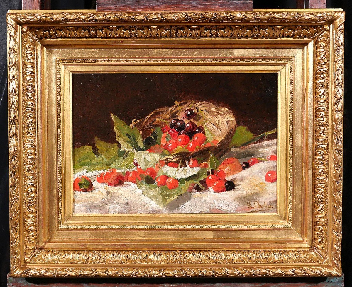 Louis DUBOIS 1830-1880 Nature morte aux cerises, tableau, vers 1870, anc. coll. Hulin de Loo-photo-2