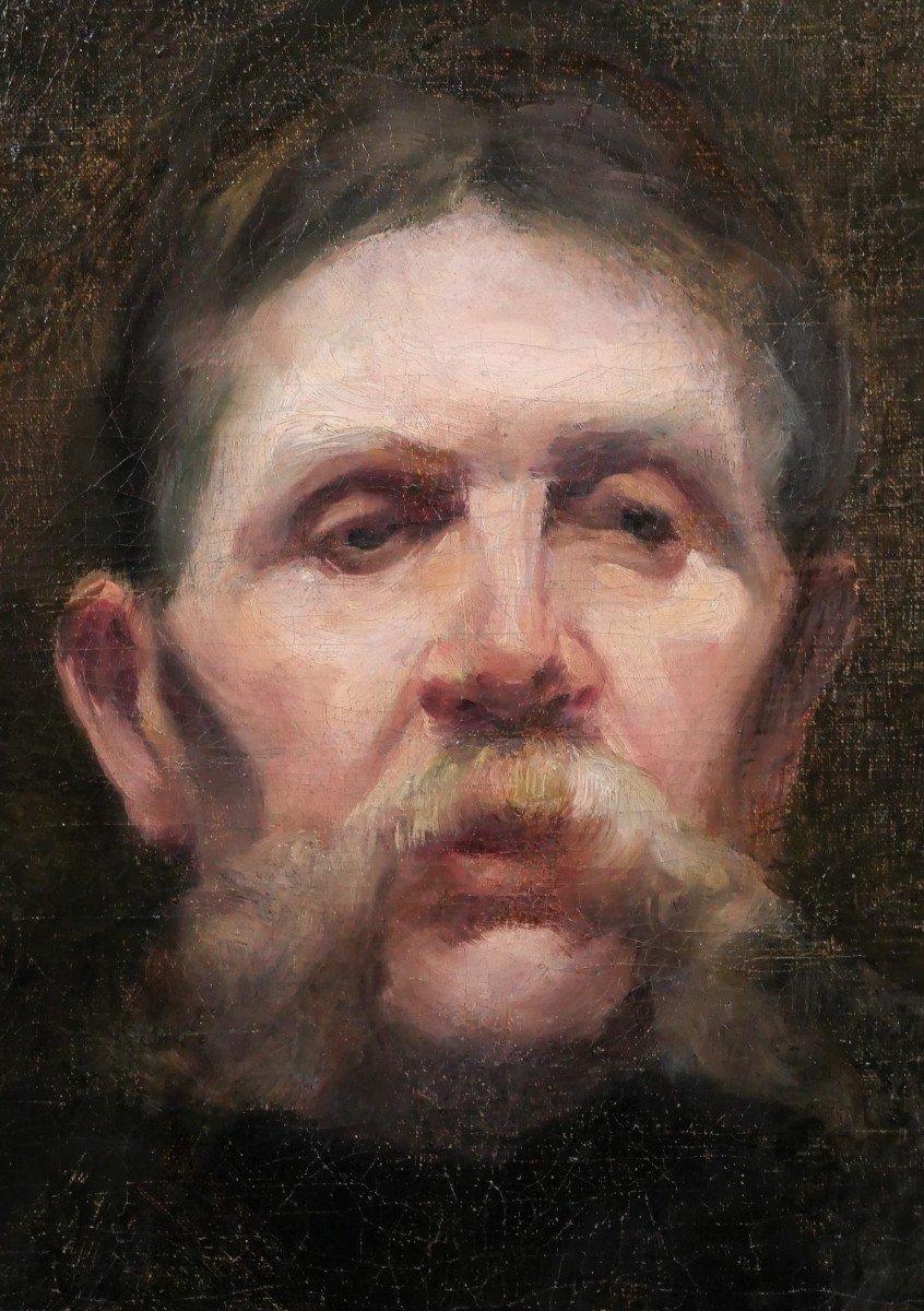 French School Of The 19th Century Portrait Of A Man With A Mustache, Painting, Impressionism-photo-3