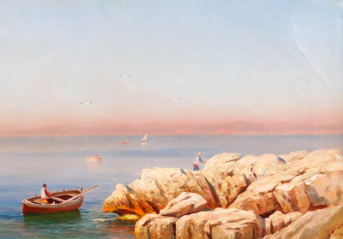 François Gautier 1842-1917 Boat Near Marseille, Painting, Seascape Impressionism, C. 1890-photo-2