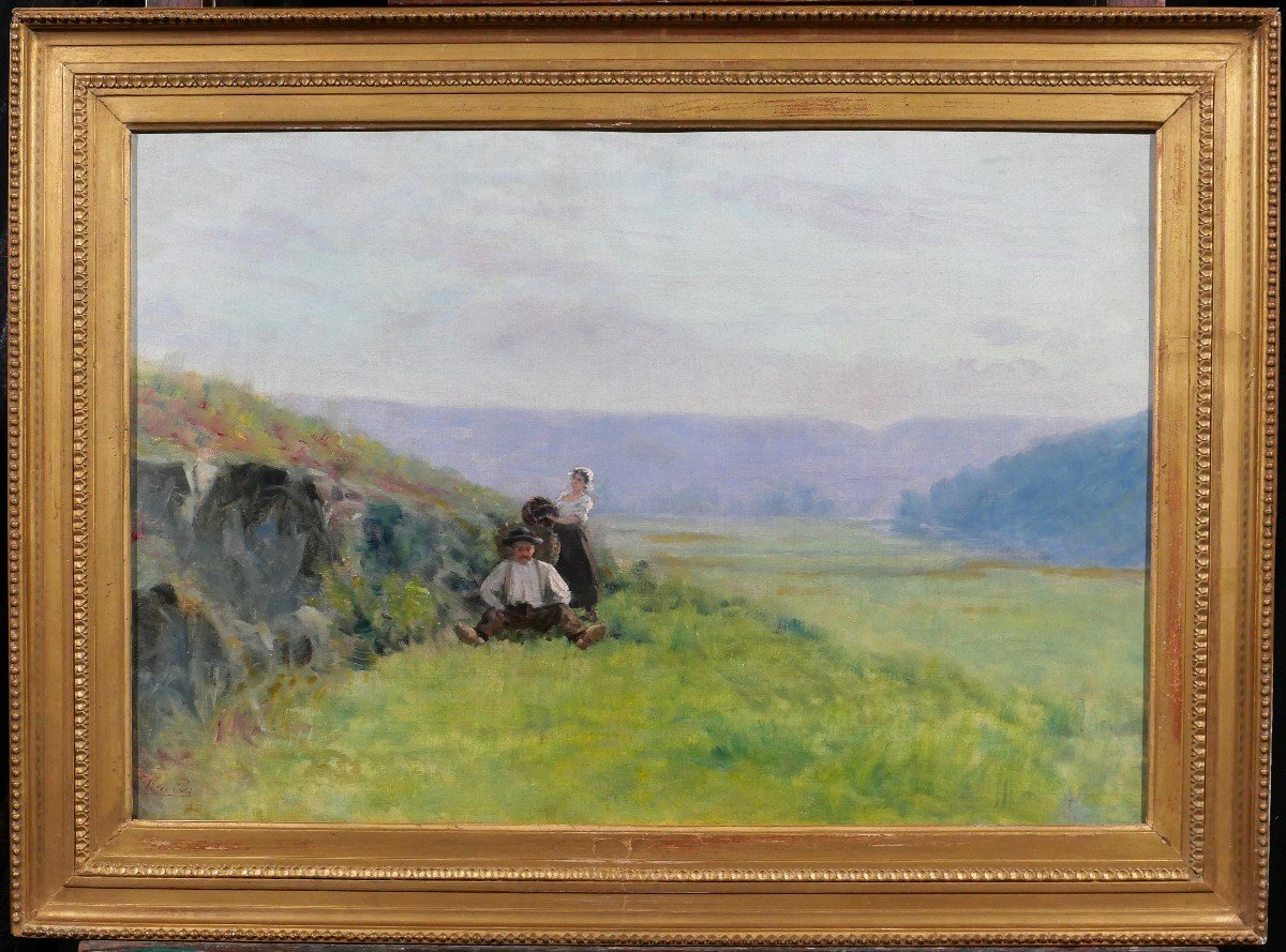 French School Circa 1880-90, Landscape, The Harvest, Impressionism Painting, Signed-photo-2