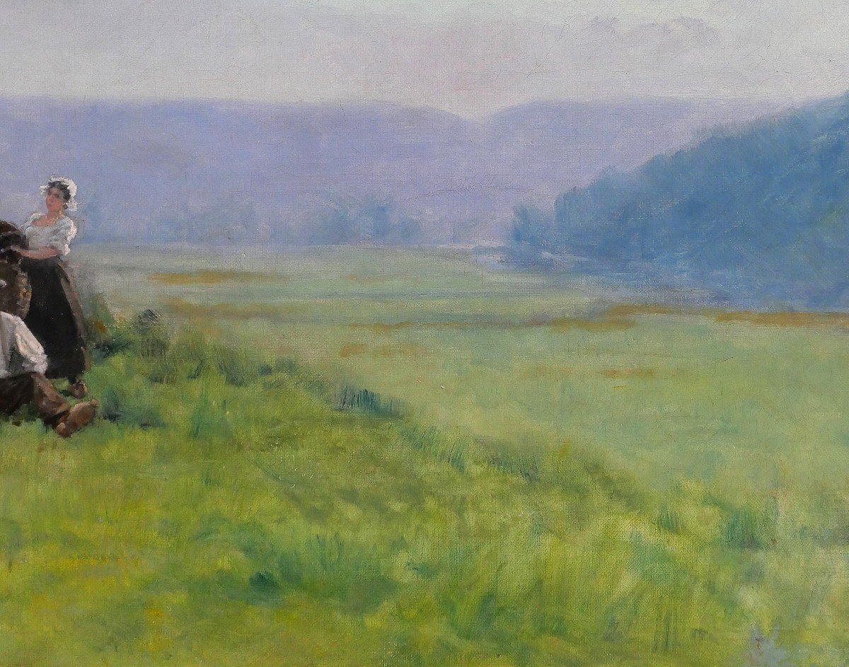 French School Circa 1880-90, Landscape, The Harvest, Impressionism Painting, Signed-photo-3