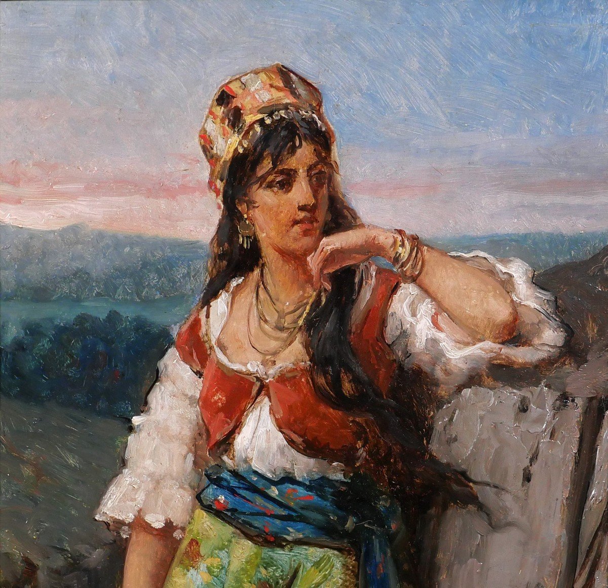 Jan Portielje 1829-1908 Portrait Of An Italian Woman, Painting, Circa 1870-80, Italy-photo-3