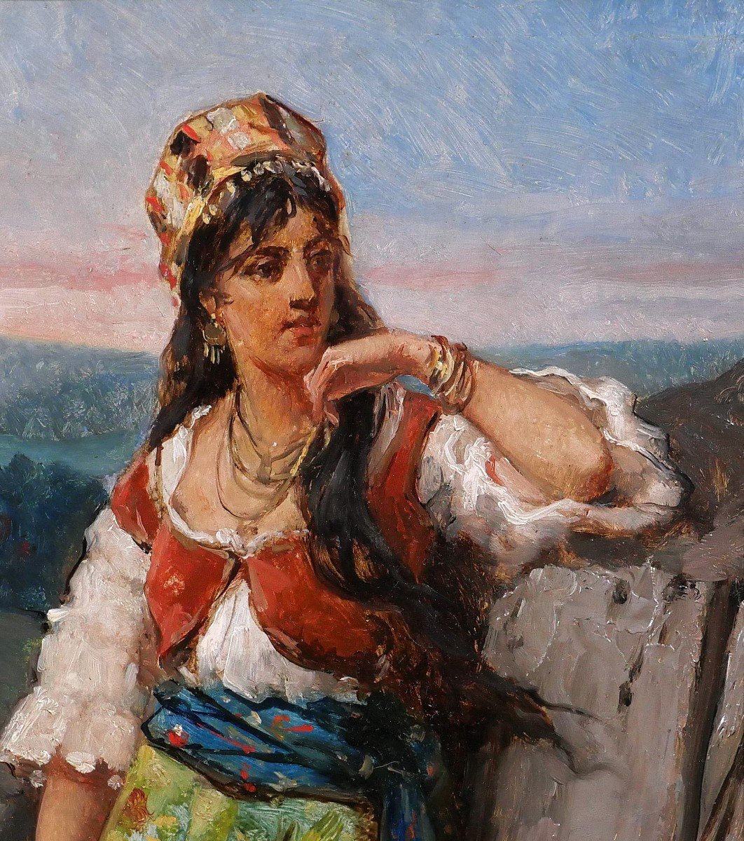 Jan Portielje 1829-1908 Portrait Of An Italian Woman, Painting, Circa 1870-80, Italy-photo-2