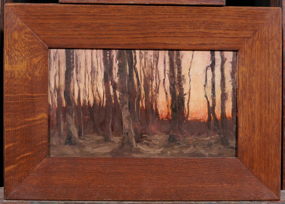 Joseph François 1851-1940 Arbres au coucher de soleil, paysage, tableau, impressionnisme-photo-2