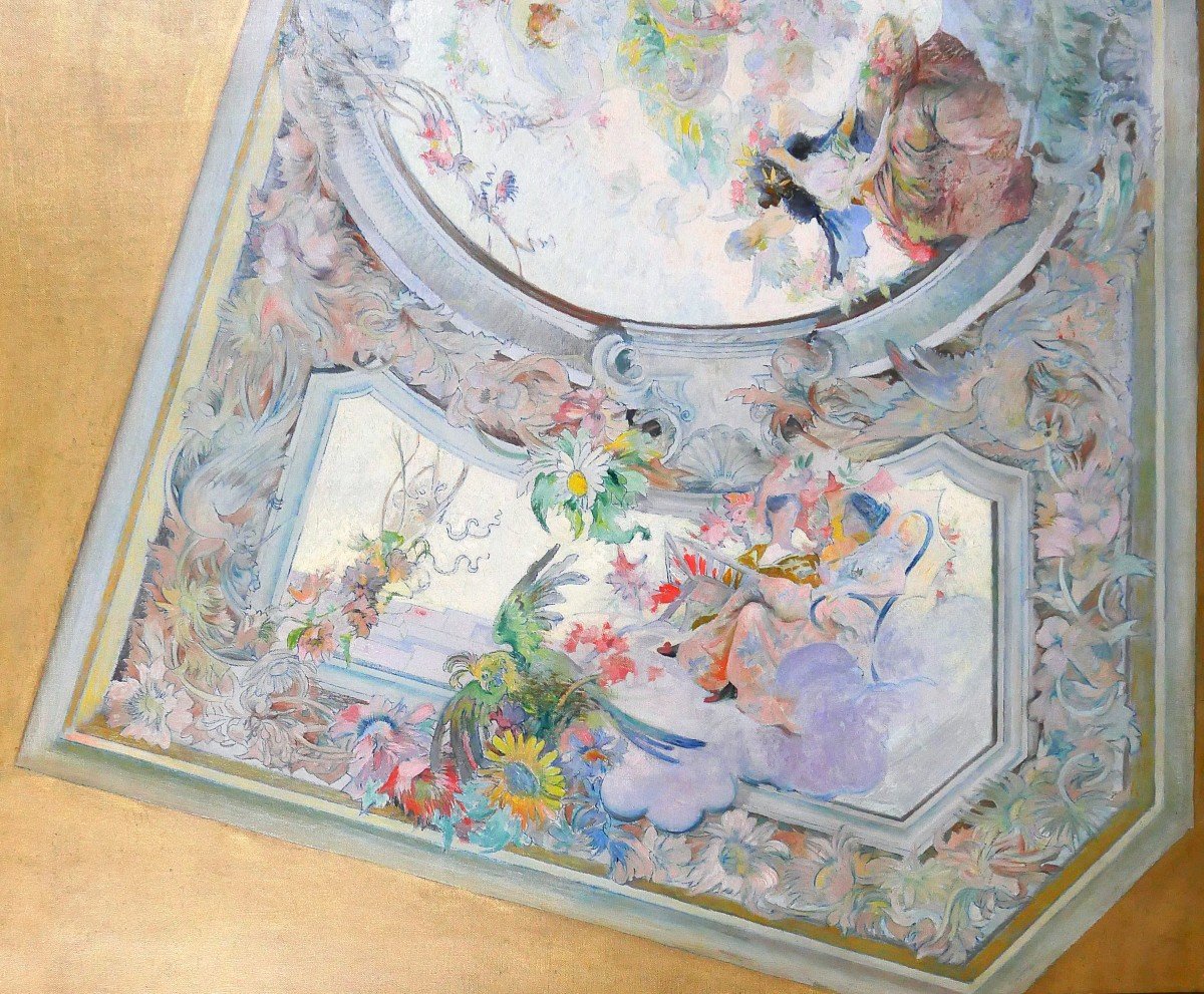 French School Circa 1890-1900, Ceiling Study For The Salon De Flore, Painting-photo-1