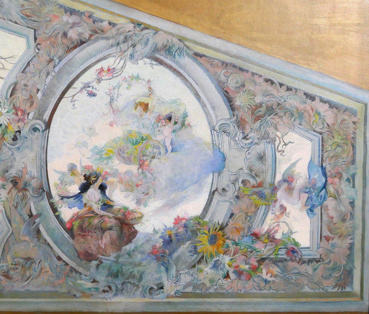 French School Circa 1890-1900, Ceiling Study For The Salon De Flore, Painting-photo-3