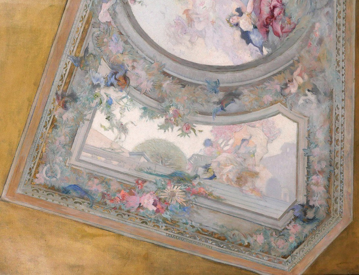 French School Circa 1890-1900, Ceiling Study For The Salon De Flore, Painting-photo-4