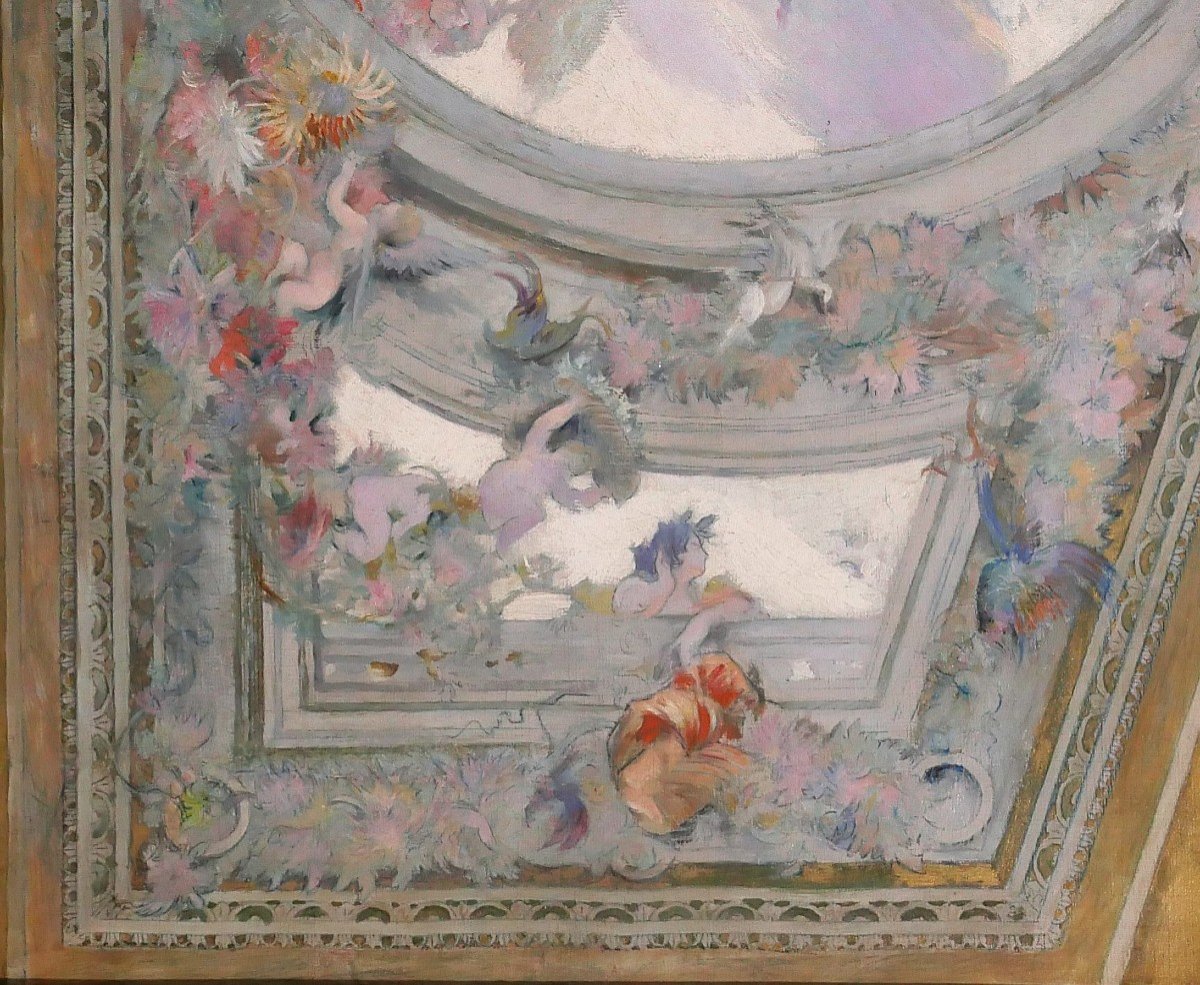 French School Circa 1890-1900, Ceiling Study For The Salon De Flore, Painting-photo-4
