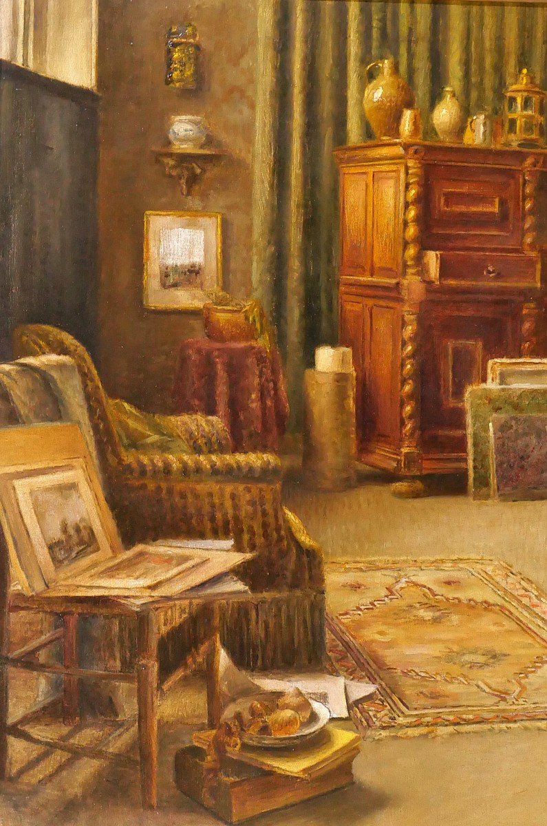 Paul Verdussen 1868-1944 L'atelier du peintre, intérieur, tableau, vers 1900, Belgique-photo-3
