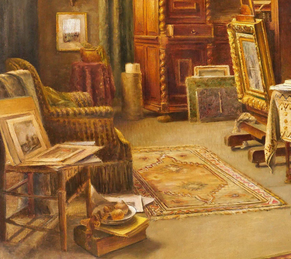 Paul Verdussen 1868-1944 L'atelier du peintre, intérieur, tableau, vers 1900, Belgique-photo-4
