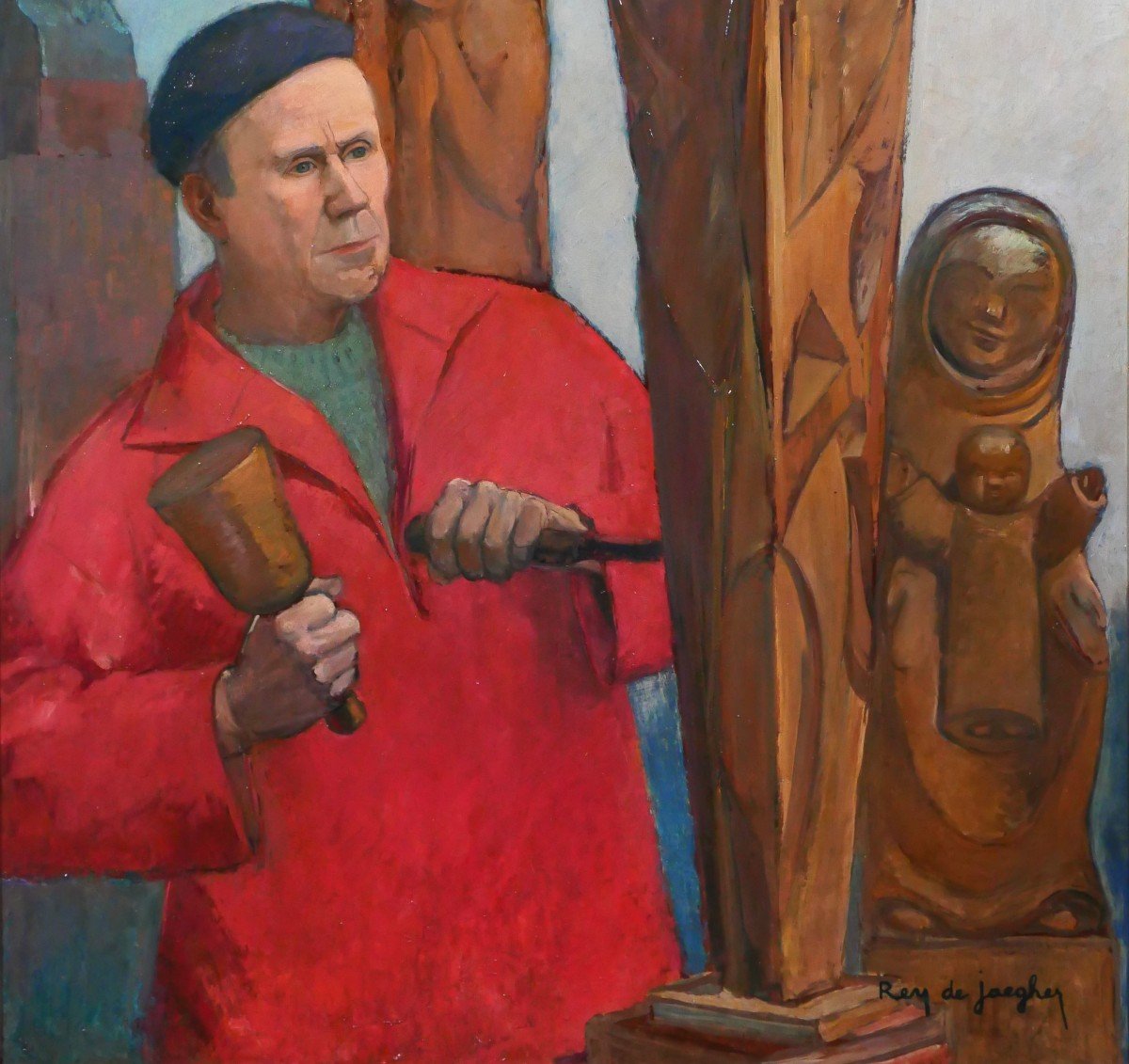 Suzanne Rey De Jaegher 1907-1994 Portrait Du Sculpteur Henri-paul Rey, Tableau, Vers 1940-50-photo-4