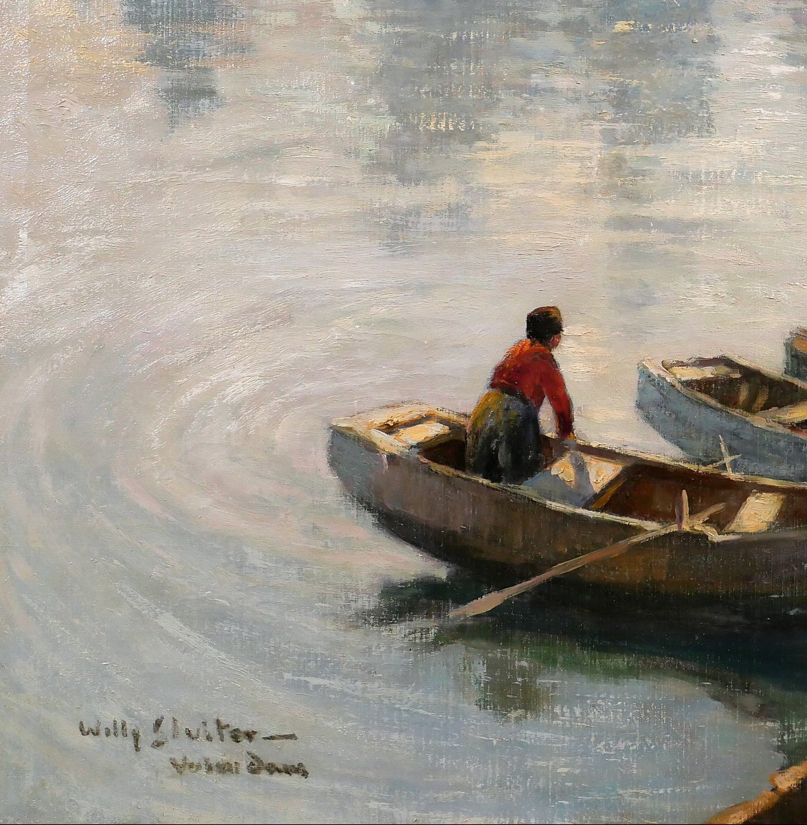 Willy Sluiter 1873-1949 Volendam, Landscape With Boats, Large Painting, Netherlands, Circa 1920-photo-4