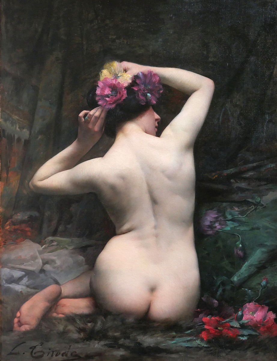 Léon Tirode 1873-1953 Après le bain, femme nue, grand tableau, Salon 1898