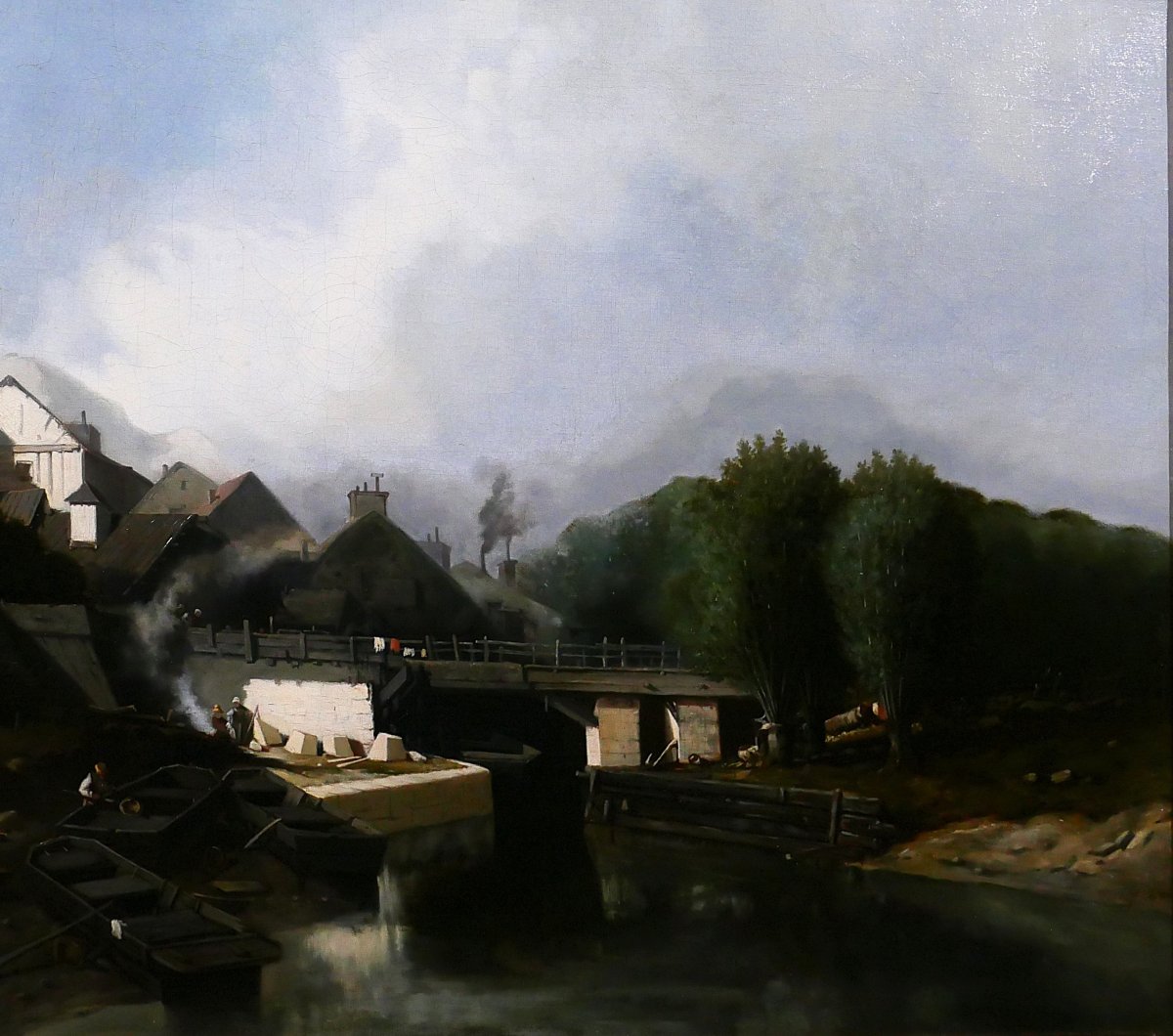 J. J. BAHANS 1834-1856 Normandie, village de tailleurs de pierres, paysage, tableau, 1855-photo-4